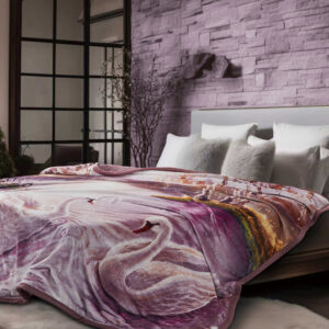 שמיכת קטיפה מסדרת שנהב דגם ברבורים